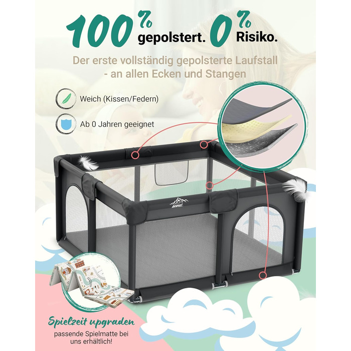 Дитячий манеж Laufstall – [НОВИНКА 2025] – Дитячий манеж, ігровий майданчик, огорожа для дитини, манеж для дітей, Play Pen – [Перевірено в лабораторії] – Дихаючий матеріал, повністю оббитий - 130x130 см