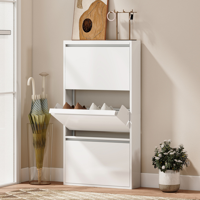 Металева шафа для взуття з 3 похилими полицями, вузька настінна шафа для 6 пар взуття, біла