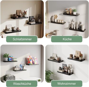 Набір з 3 настінних полиць Wandregal з дерева, чорного кольору - Плаваючі полиці з прихованим кріпленням для вітальні, спальні, кухні, для книг та декору