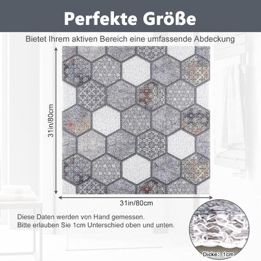 Нековзний килимок для душу 80x80см, мочалка ПВХ, швидковисихаюча, проти цвілі, шестигранна, сіра