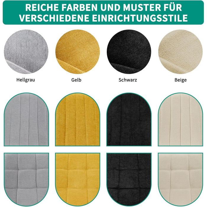 Набір з 4-х оббитих стільців для їдальні з тканини льон та чорними металевими ніжками, смугастий дизайн, для їдальні, вітальні, спальні, кухні, рецепції, сірий