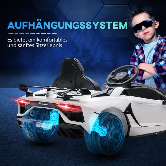 Електромобіль для дітей HOMCOM Lamborghini Aventador SVJ Roadster 12V з пультом, MP3, сигналом, фарами, білий, для дітей 3-5 років