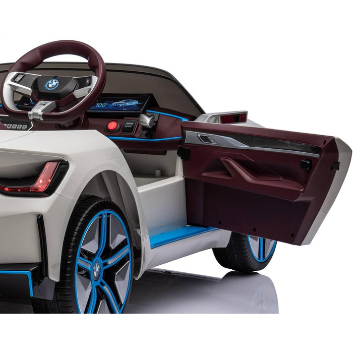 Дитячий електромобіль BMW i4, ліцензія, 12V7A, 2 мотори, керування, MP3, шкіряне сидіння, EVA, білий