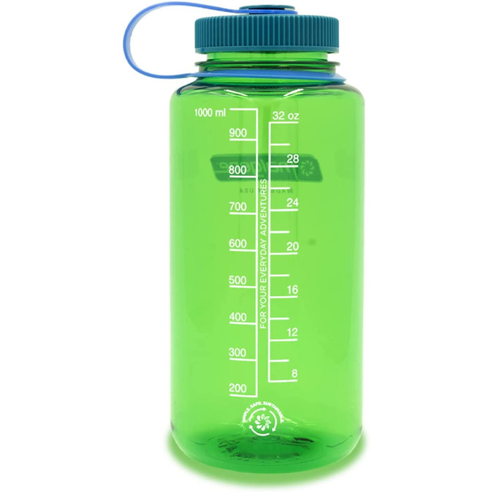 Пляшка для води Nalgene Sustain Tritan без вмісту бісфенолу А, виготовлена з 50 пластикових відходів, об'ємом 900 мл, з широкою шийкою (32 Унції, Зелений папуга)