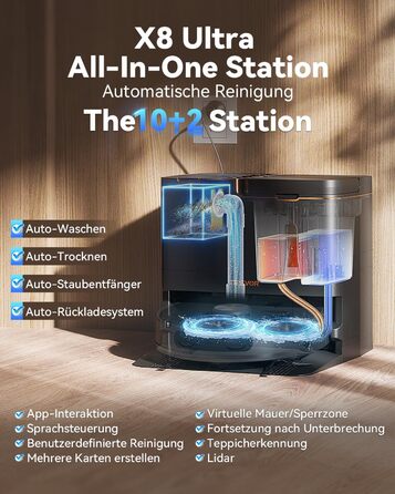 Робот-пилосос Tesvor S8 Pro з функцією миття - 8000Pa, 3в1, LiDAR-навігація, 240 хв роботи, керування через додаток/Alexa, для шерсті тварин, килимів та твердих підлог