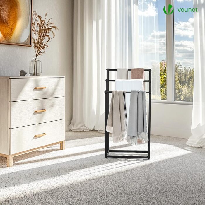 Підставка для рушників VOUNOT® на підлозі, металева, 3 стійки, чорна, 3 рівні