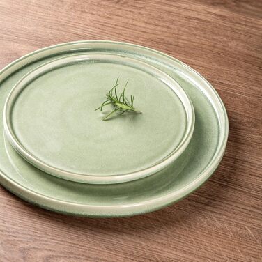 Сервіз GBHOME 12 шт. з реактивною глазур'ю: тарілки та миски, чорно-оливковий, стійкий до сколів, для посудомийної машини та мікрохвильовки