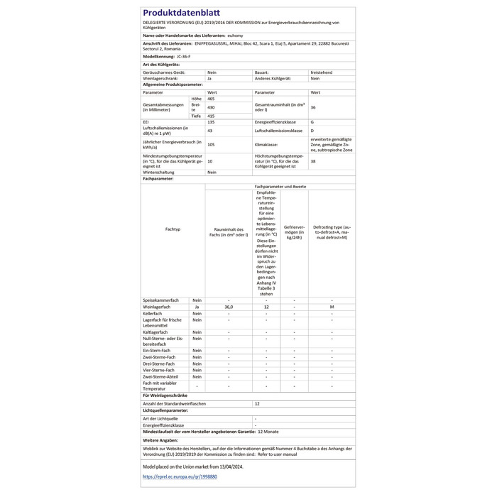 Міні-холодильник EUHOMY для напоїв на 55 банок з скляною дверцятами, чорного кольору, 36 л, для офісу, кімнати, бару, з LED-підсвіткою, 43 дБ