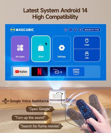 Magcubic HY300max Міні проектор 4K/8K з Android 14, WiFi 6, Bluetooth 5.4, Автофокус, для домашнього кінотеатру, білий