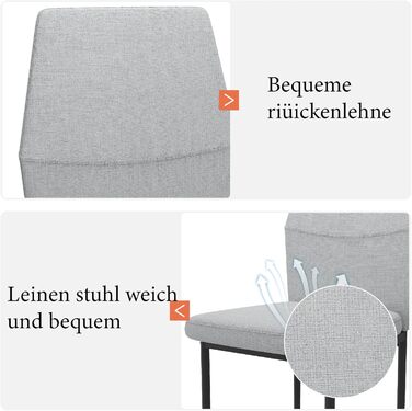 Стілець для їдальні GOLDFAN (4 шт.) з льоновим покриттям, сірий - сучасний кухонний, м'який стілець для вітальні з металевими ніжками
