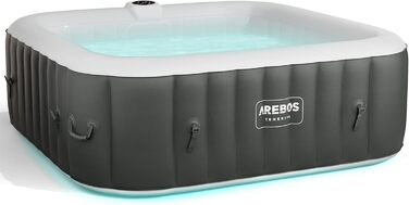 Надувний гідромасажний басейн-спа Arebos Spa Whirlpool 2400 Вт для 6 осіб, 185x185 см, 130 масажних форсунок, LED-підсвітка, 910 л, з кришкою