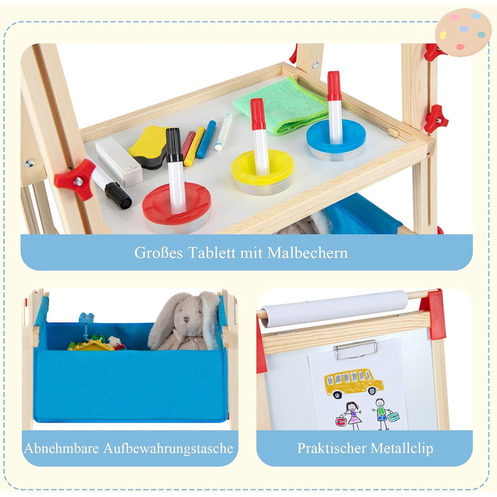 Дитяча мольберт GOPLUS 3-в-1: дошка-магніт, дошка для малювання, тримач для паперу та аксесуари, регульована висота, 3-8 років