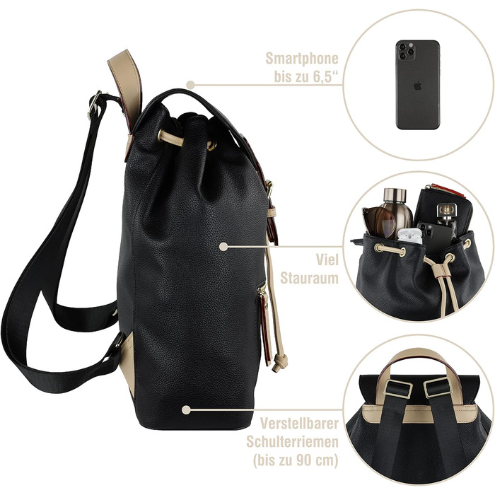 Рюкзак жіночий маленький, Жіночий денний рюкзак, Робочий рюкзак Повсякденний рюкзак (чорний)