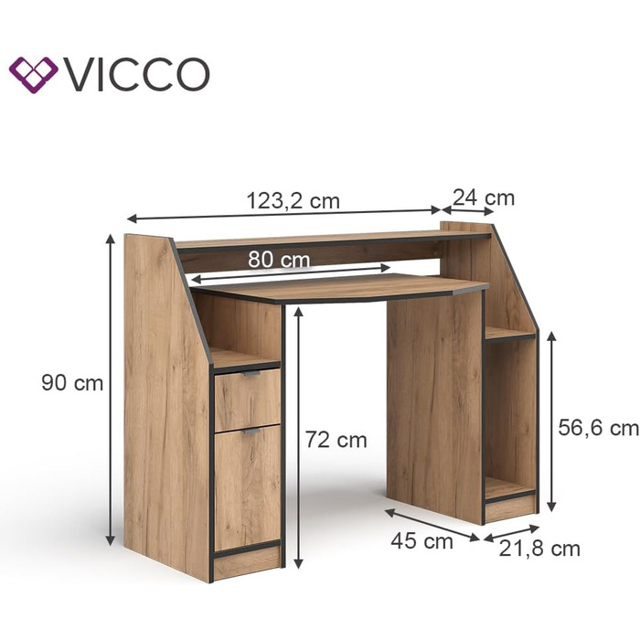 Ігровий стіл Vicco Joel, 123,2 x 45 см (123,2 x 90 см, дуб Goldkraft)