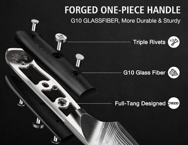 Японський ніж SHAN ZU 15 см з дамаської сталі, PRO Series - універсальний ніж для кухні з лезом з 67 шарів вуглецевої сталі та ручкою G10