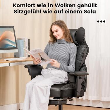 Ігровий крісло COMHOMA з ергономічною підтримкою спини, регульованими підлокітниками та широким сидінням (150 кг, чорний)