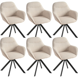 Обідній крісло для кухні/офісу, бежевий, з підлокітниками, 6 шт. в наборі, з металевим каркасом та м'яким сидінням з поліестеру
