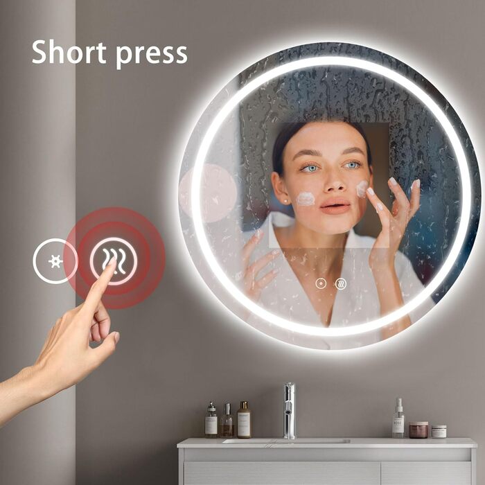 LED дзеркало для ванної кімнати 60x80 см з підсвічуванням, 3 кольори, регулювання яскравості, протитуманне покриття, сенсорне управління