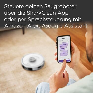 Робот-пилосос Shark PowerDetect з автопорожненням, самоочищення, до 60 днів роботи, для шерсті тварин, килимів та твердих підлог, з 3D та LiDAR навігацією, 14,5 см, білий