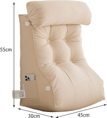 Подушка для читання COYEUX, велика подушка для ліжка з кишенею, спинка для телевізора, клиновий килимок з підголовником, для сидіння в ліжку, на дивані або на підлозі (світло-сірий, ширина 45 см (з підголовником))