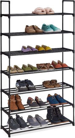 Система розеток для взуття Relaxdays, для 12 пар взуття, Висота 67 x 90,5 x 30,5 см, металева підставка для взуття, чорний 10036199348 (7 рівнів)