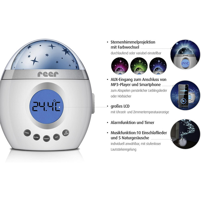 Нічник MyMagicStarlight зі зірковим проєктором та музикою, пластик, білий, 1 шт.