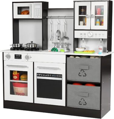 Дерев'яна дитяча кухня Mamizo з підсвіткою та звуком, іграшкова кухня для дітей, 90x30x90 см, з аксесуарами та 2 ящиками для зберігання, іграшка для дітей від 3 років (колір: коричневий)