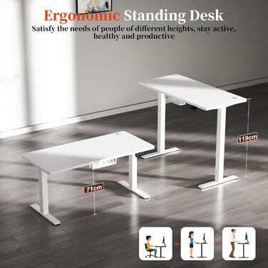 Електричний стіл 140x60 см, регулювання висоти, комп'ютерний стіл, без швів, білий