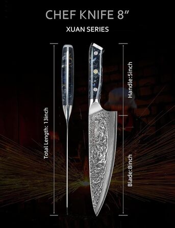 Ніж кухарський 20 см Xuan Серія VG10 Дамаський сталь, ручка з Харчу, чорний зірка