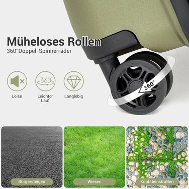 Чемодан KONO середнього розміру з жорсткою обшивкою, PP, з 4 колесами, розширюваний, легкий, з тримачем для напоїв та TSA замком (Зелений, L)