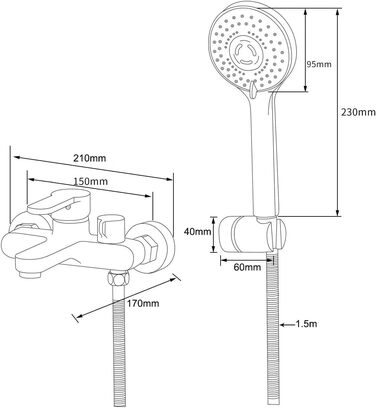 Змішувач для ванни з тропічною дощурою, набір для ванної кімнати (хром) BS111