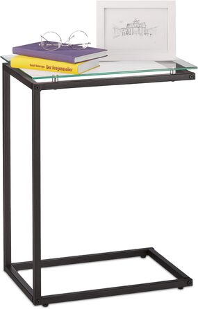 Журнальний столик Relaxdays, U-подібна форма, скляна стільниця, метал, стиль Баухаус, консольний столик HxWxГ 61 x 30 x 45 см, чорний