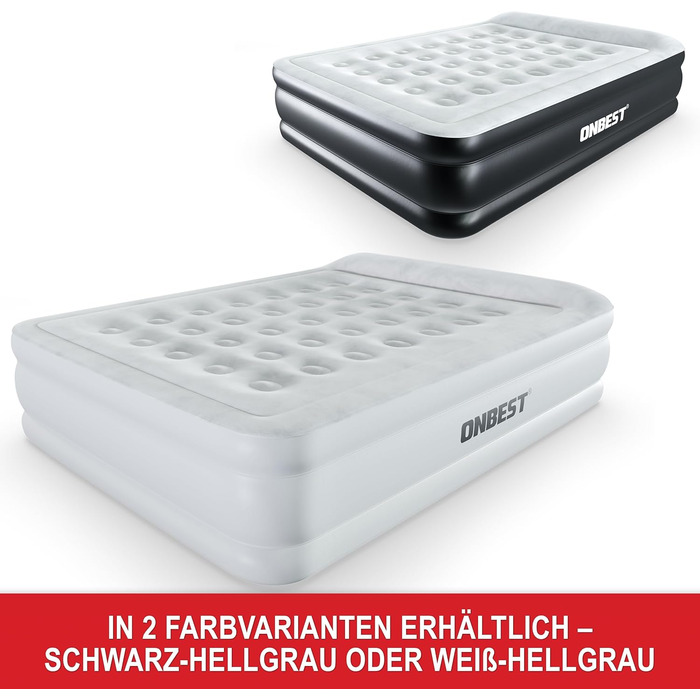Надувне ліжко самонадувне – для 2 осіб – 203 x 152 x 46 см – з електричним насосом – надувне ліжко для гостей, надувається за 3-5 хвилин – вбудована подушка (Білий)