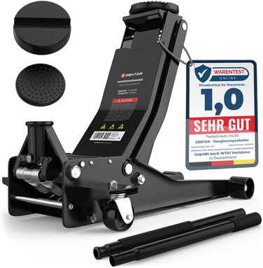 Гідравлічний домкрат 3T низькопрофільний 75-505мм з гумовими накладками для легкових авто та SUV – професійний, поворотний на 360° (Чорний)