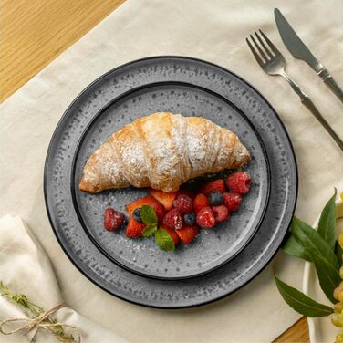 Набір посуду Twinzee Steingut (24 частини) для 6 осіб: тарілки та миски - серія Riviera Perla, з каменю, підходить для мікрохвильової печі