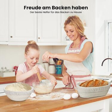 Набір для закваски GEEKHOM: 14 предметів для випікання хліба (заквасочний кошик круглий та овальний, склотара 650 мл, скребок для тіста)