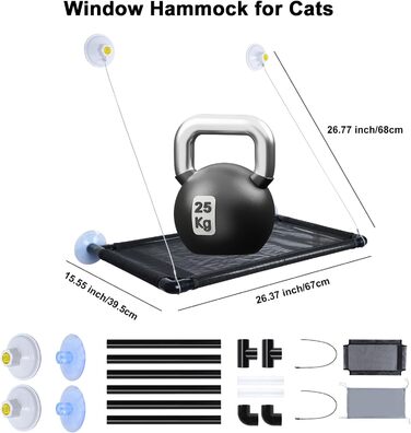 Котячий гамак-вікно, стійкий шезлонг до 25 кг, з 4 присосками, для котів та маленьких собак (60 символів)