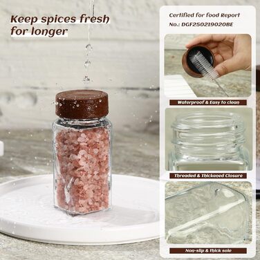 Набір скляних банок для спецій з дерев'яними кришками з акації, 24 шт по 120 мл