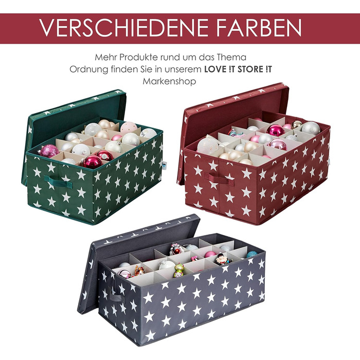 ЗБЕРІГАТИ ЦЕ Коробка для зберігання новорічних фенечек - Коробка для тканинних ялинкових іграшок - Посилена картоном - 30 відділень - з зірочками - 58x36x25 см (Темно-зелена з зірочками)