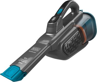 Літієвий пилосос BlackDecker BHHV320B з циклонною дією 12 В, 25 Вт, акумуляторний ручний пилосос із висувною щілинною насадкою та зарядною станцією Акумуляторний пилосос без мішка (25 AW, із зарядним кабелем, титановий/синій)