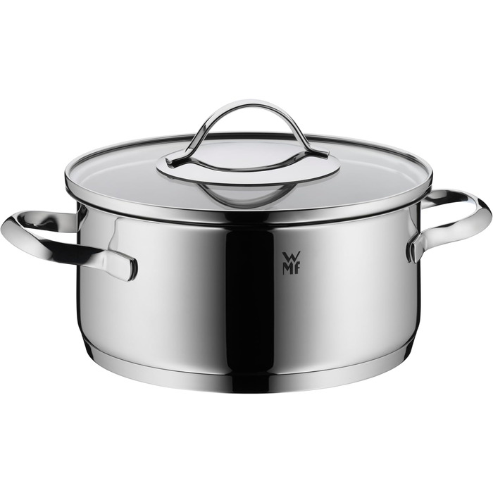 Набір каструль WMF Aparto з нержавіючої сталі Cromargan, 5 предметів, з кришками з термостійкого скла, для індукційних плит, без антипригарного покриття, придатний для миття в посудомийній машині