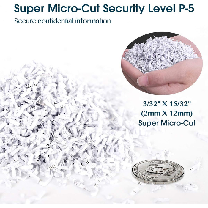 Шредер документів WOLVERINE P5 SD9101, 8-лістковий, супер-мікроріз, для важкого паперу та кредитних карт, тихий, з контейнером 17л (Чорний)