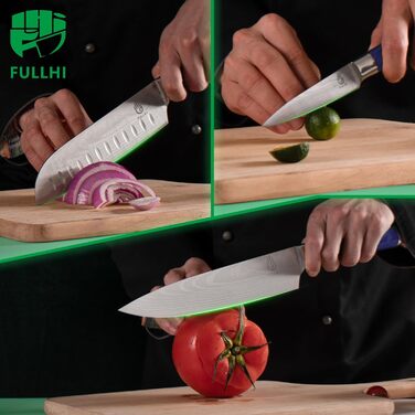 Японський набір ножів Fullhi 15 предметів з магнітним підставкою, леза з японської сталі, ергономічні ручки з фіолетового харчу, для професійної та домашньої кухні