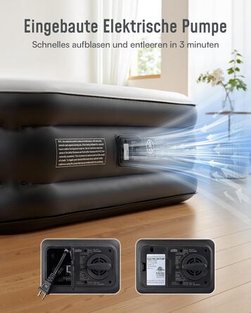 Надувний матрац Airefina для 2 осіб з вбудованим насосом, самонадувний, 190x137x46 см, для дому та кемпінгу