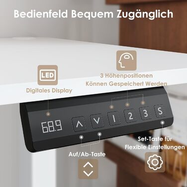 Електричний регульований стіл висотою 120x60 см з пам'яттю, з шухлядами для дому/офісу/навчання (білий)