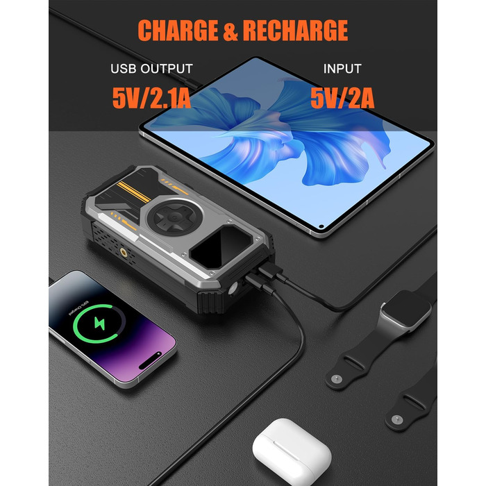 Powerbank для автомобіля Starthilfe: 6000A, 12V, компресор 150 PSI, LED, LCD, для бензинових та дизельних двигунів (до 7.5L/6L), сріблястий