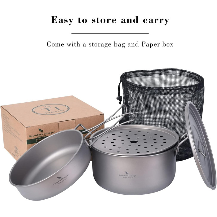 Набір посуду iBasingo Titan для кемпінгу: каструля 1.9L та сковорода 900ml з кришкою. Легкий, портативний, з кришкою, для приготування їжі на відкритому повітрі та вдома. Ti2057C