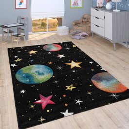 Дитячий килимок Paco Home, ігровий килимок для дитячої кімнати з космічним малюнком, чорного кольору, розмір (133 см в квадраті)