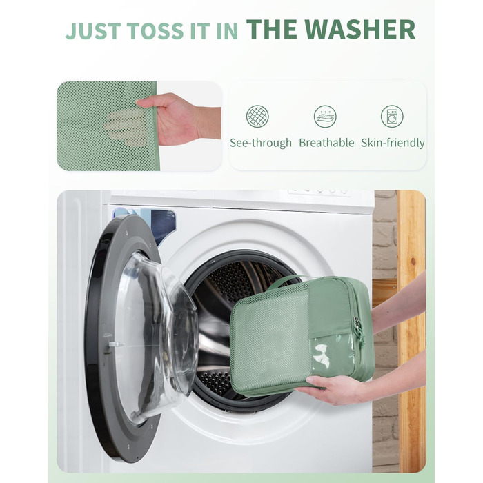 Набір органайзерів для валізи ECOHUB, 6 легких пакувальних кубів для подорожей з ID-біркою, дихаючі сумки-органайзери з переробленого матеріалу (Зелений)