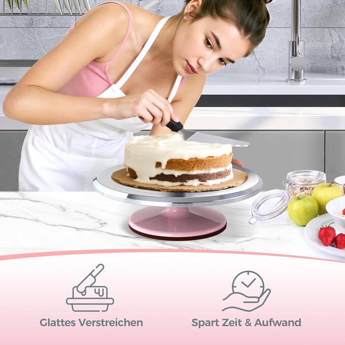 Ohuhu Поворотна платформа для тортів 30 см, алюмінієва, рожева | Підставка для декорування тортів